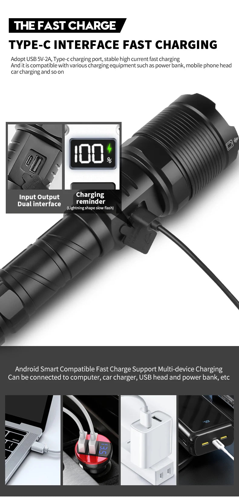 30W Rechargeable LED Flashlight