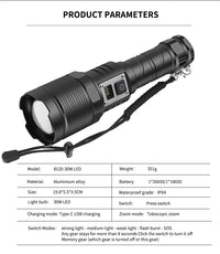 30W Rechargeable LED Flashlight