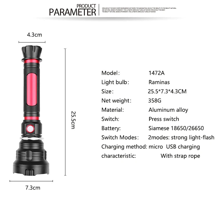 8000 Lumens LED Flashlight